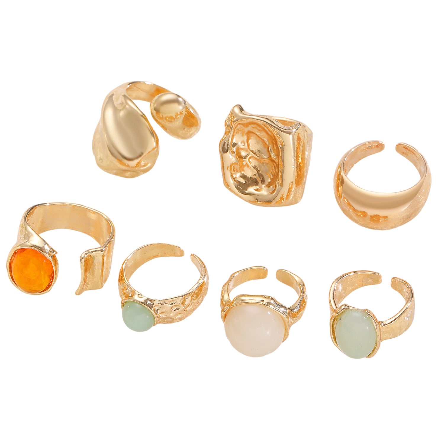 For Women Irregular Wide Band Ring In Golden Zinc Alloy Featuring Moonstone Inlay