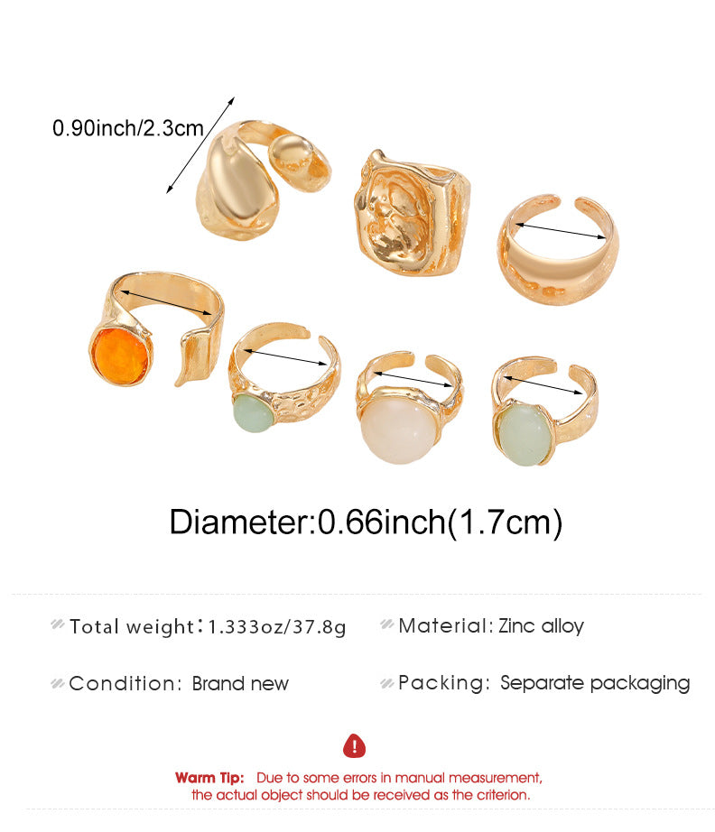 For Women Irregular Wide Band Ring In Golden Zinc Alloy Featuring Moonstone Inlay