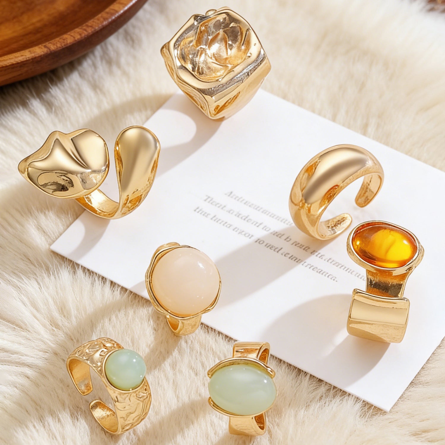 For Women Irregular Wide Band Ring In Golden Zinc Alloy Featuring Moonstone Inlay