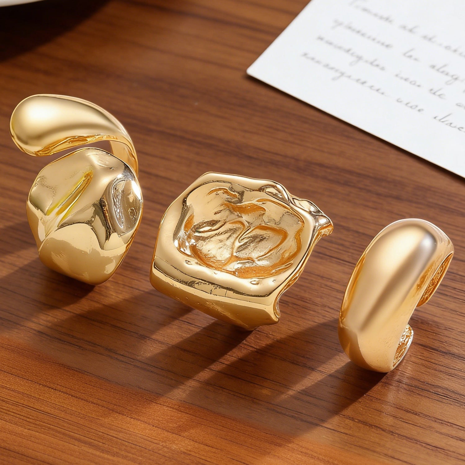 For Women Irregular Wide Band Ring In Golden Zinc Alloy Featuring Moonstone Inlay
