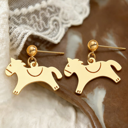 Horse Stud Earrings For Women In Golden Copper Featuring Elegant Design