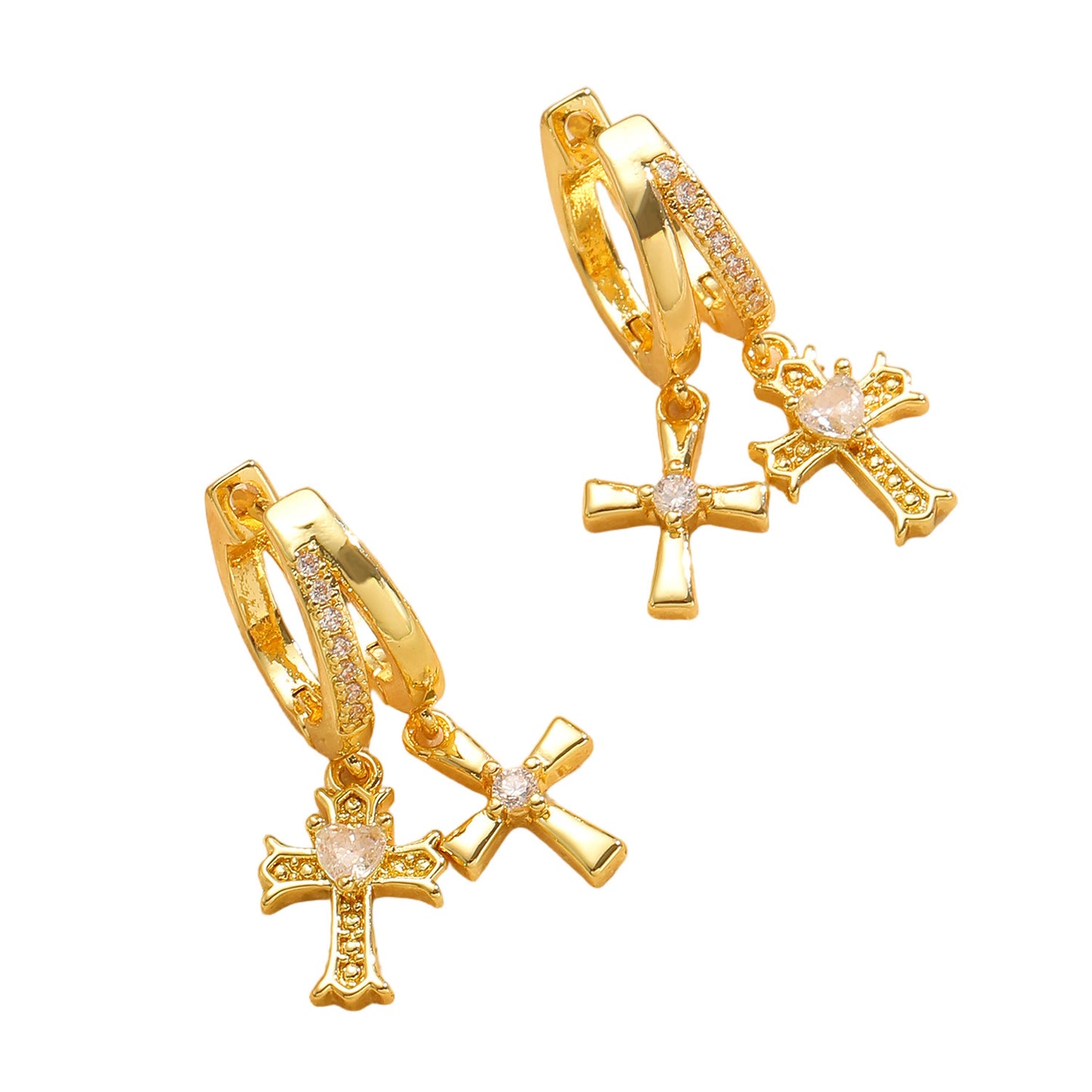 Cross Stud Earrings For Women In Copper Featuring Zircon Inlay