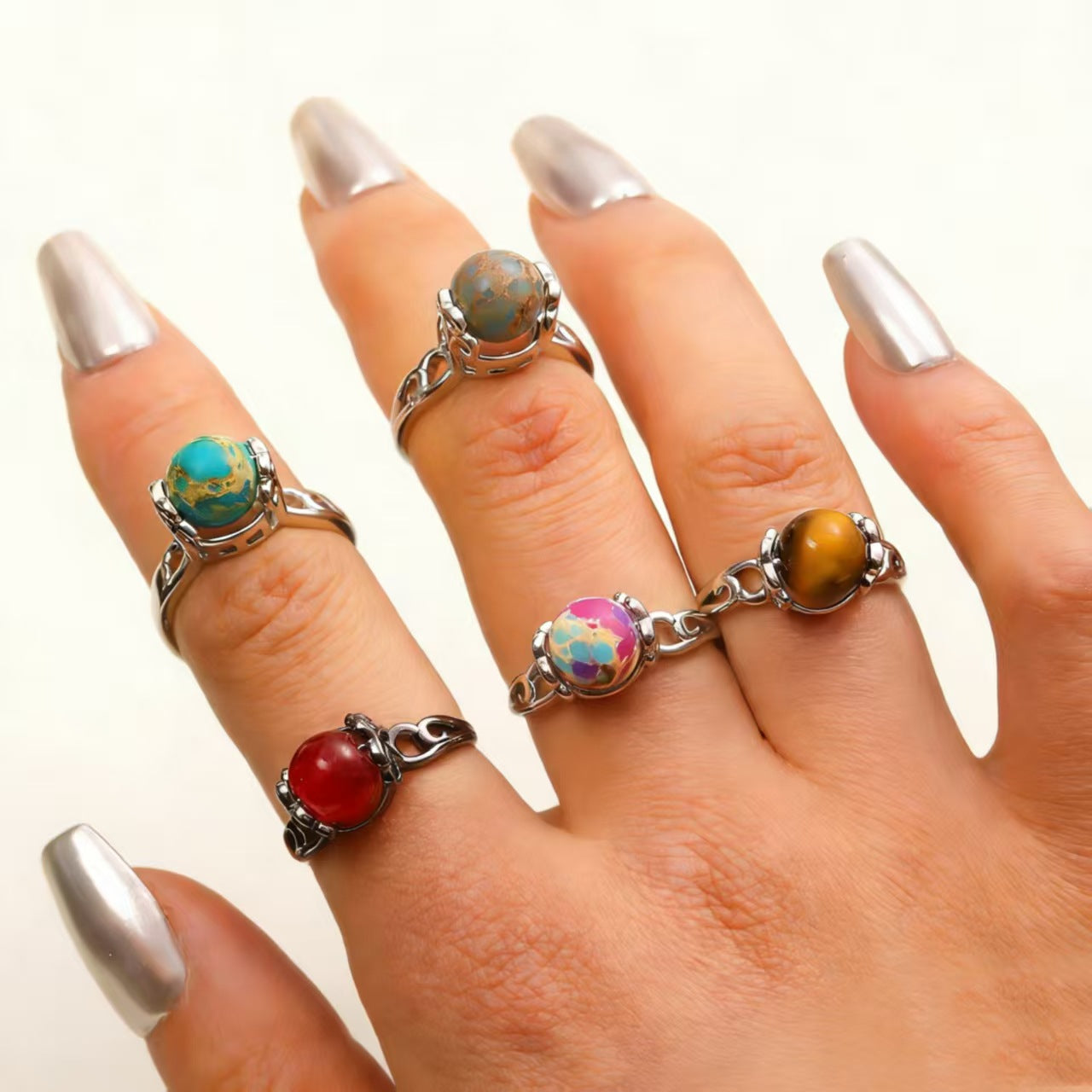 Vintage Style Round Open Ring For Unisex Featuring Natural Stone Inlay In Copper
