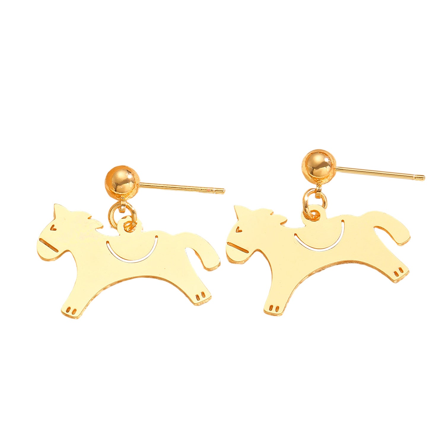 Horse Stud Earrings For Women In Golden Copper Featuring Elegant Design