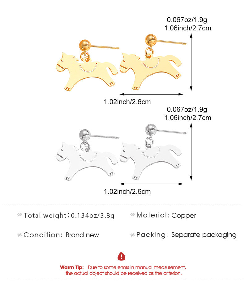 Horse Stud Earrings For Women In Golden Copper Featuring Elegant Design