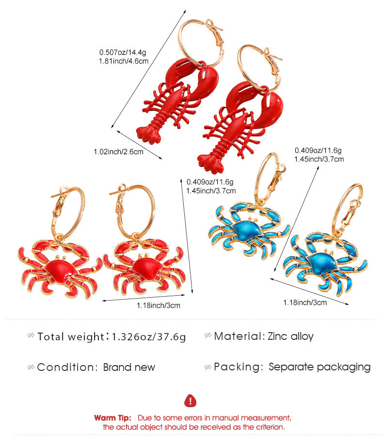 Crab Earrings For Women Made Of Zinc Alloy, Stylish And Durable Accessory