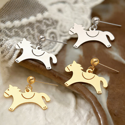 Horse Stud Earrings For Women In Golden Copper Featuring Elegant Design