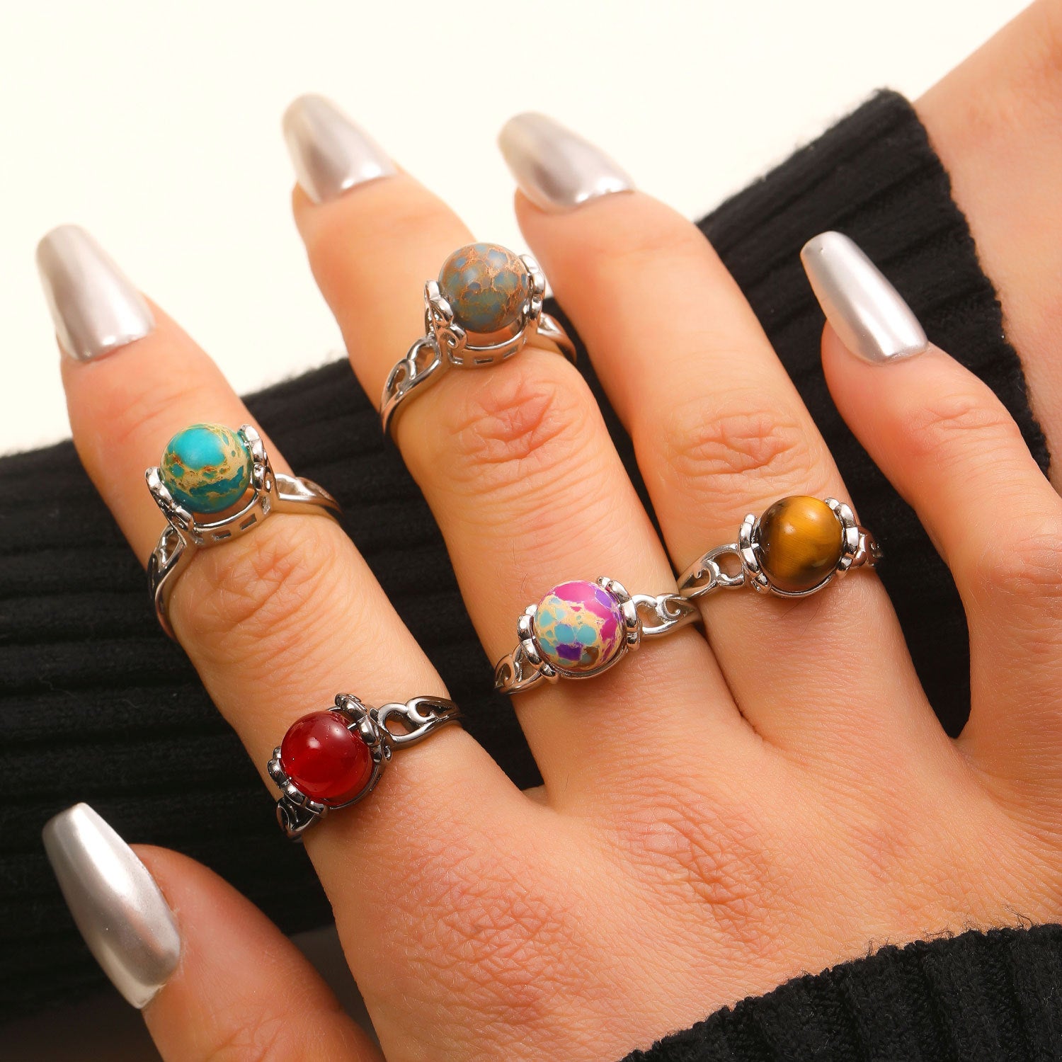 Vintage Style Round Open Ring For Unisex Featuring Natural Stone Inlay In Copper