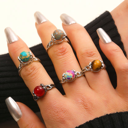 Vintage Style Round Open Ring For Unisex Featuring Natural Stone Inlay In Copper