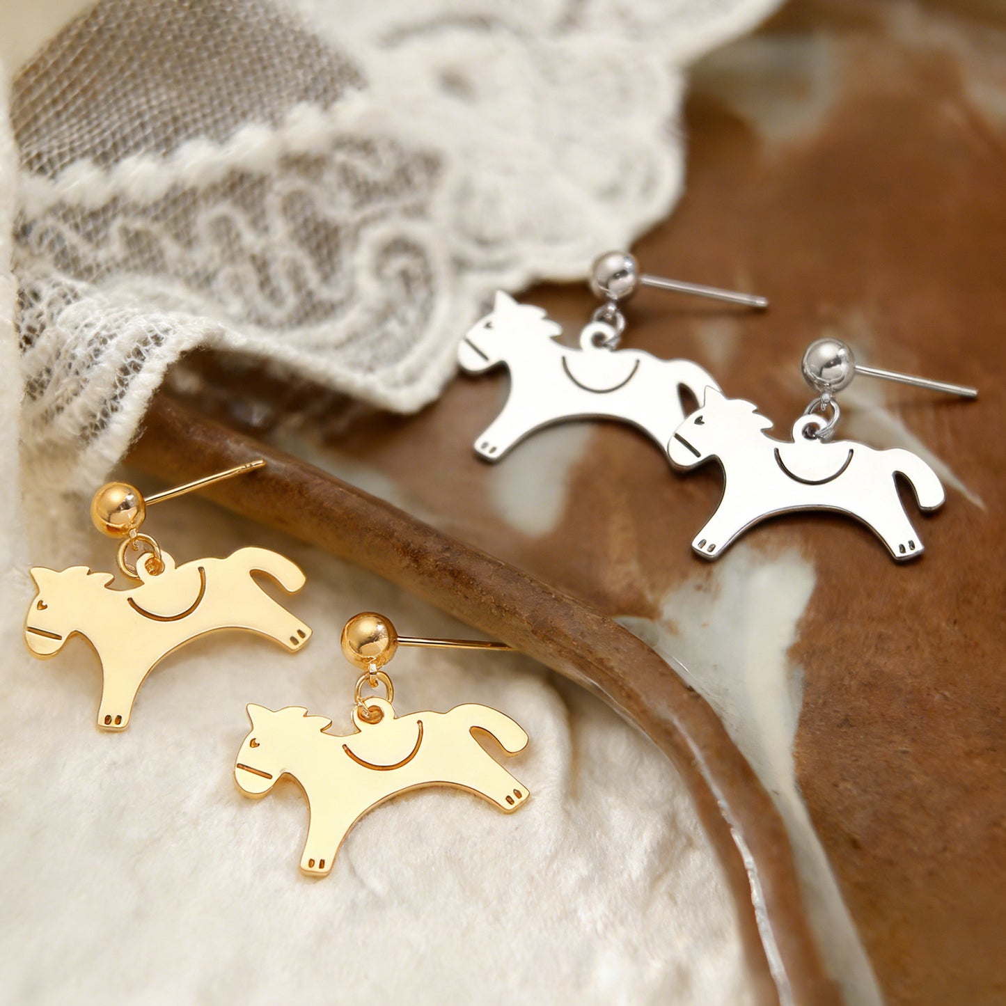 Horse Stud Earrings For Women In Golden Copper Featuring Elegant Design