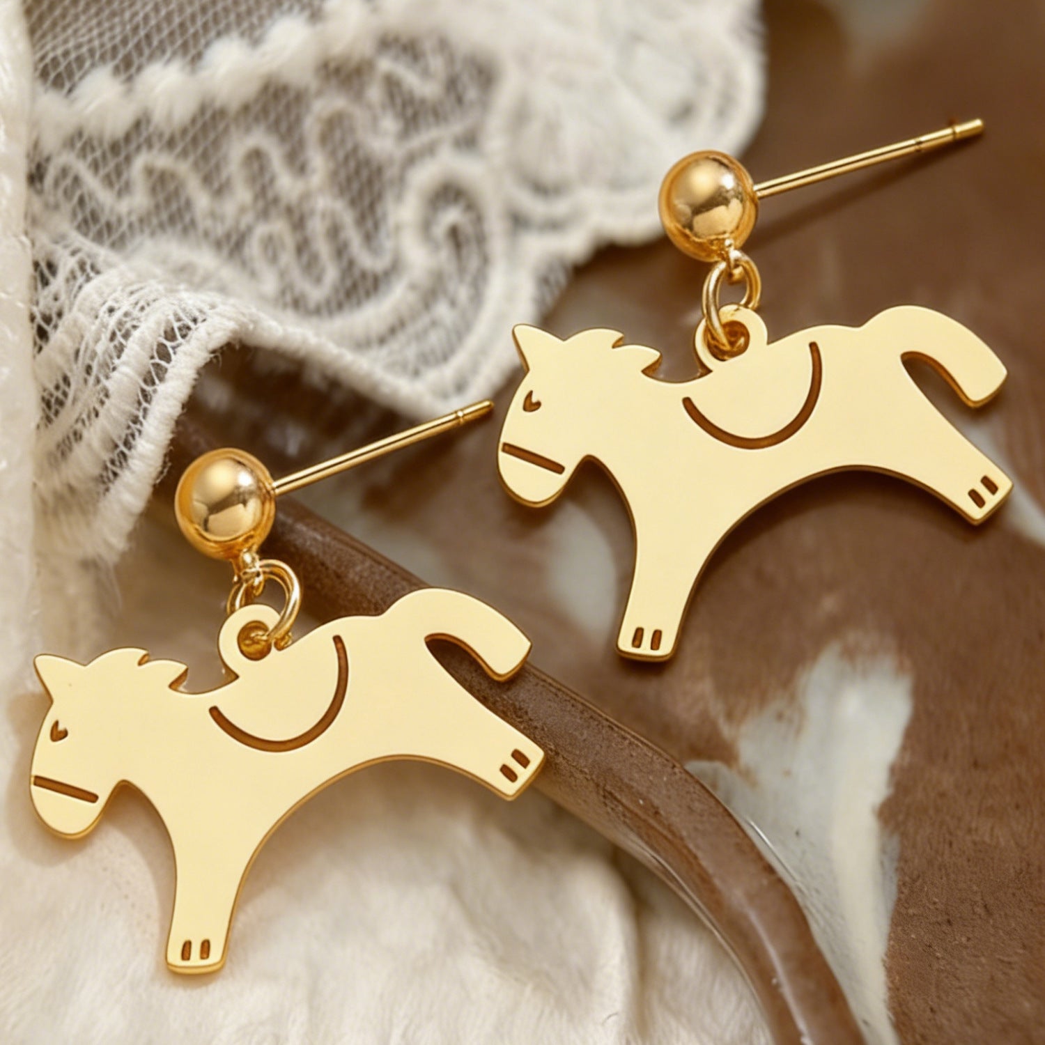 Horse Stud Earrings For Women In Golden Copper Featuring Elegant Design