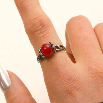 Vintage Style Round Open Ring For Unisex Featuring Natural Stone Inlay In Copper