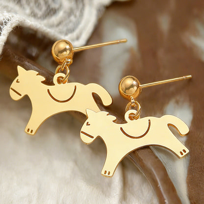 Horse Stud Earrings For Women In Golden Copper Featuring Elegant Design