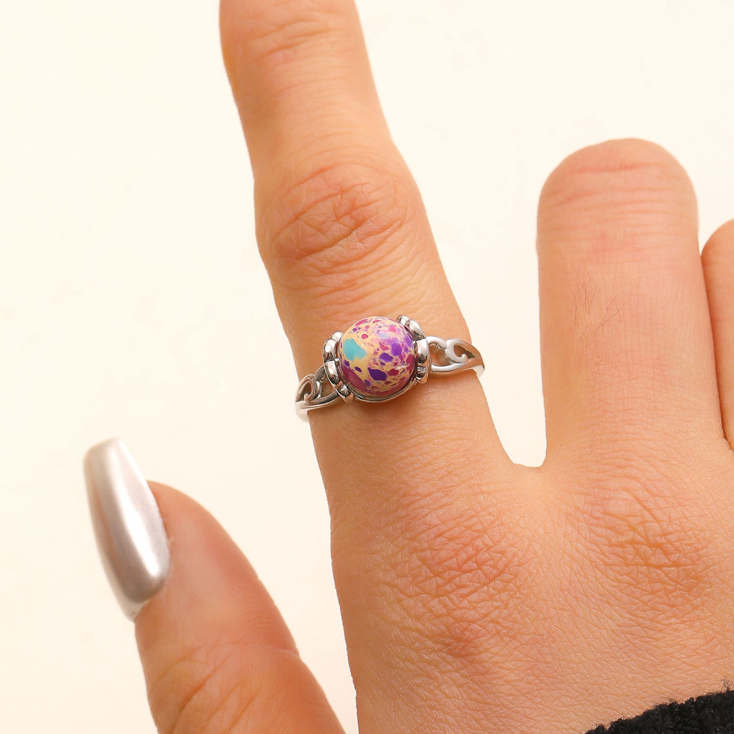 Vintage Style Round Open Ring For Unisex Featuring Natural Stone Inlay In Copper