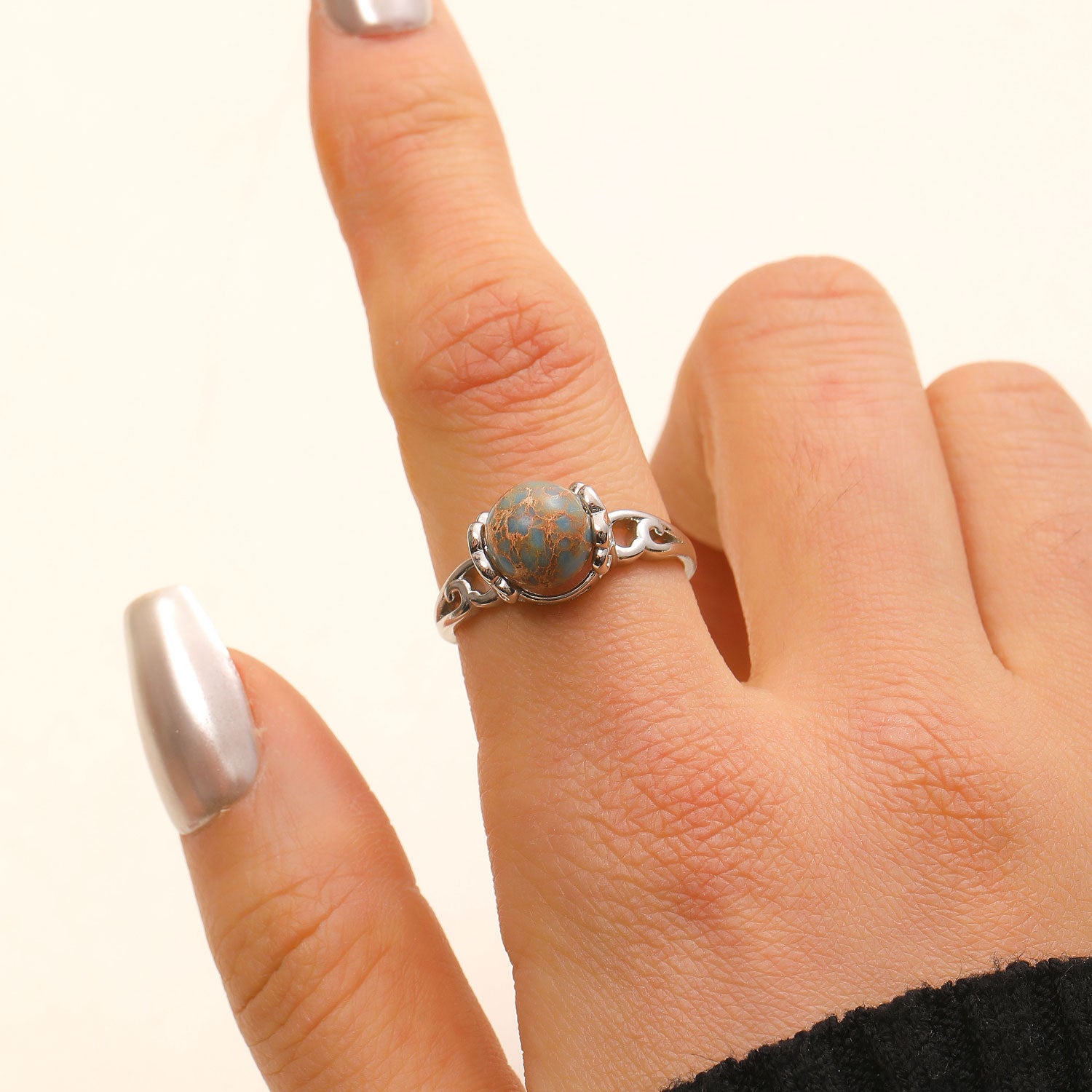 Vintage Style Round Open Ring For Unisex Featuring Natural Stone Inlay In Copper
