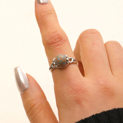 Vintage Style Round Open Ring For Unisex Featuring Natural Stone Inlay In Copper