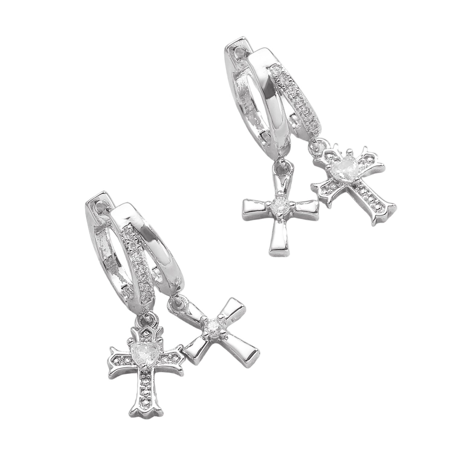 Cross Stud Earrings For Women In Copper Featuring Zircon Inlay
