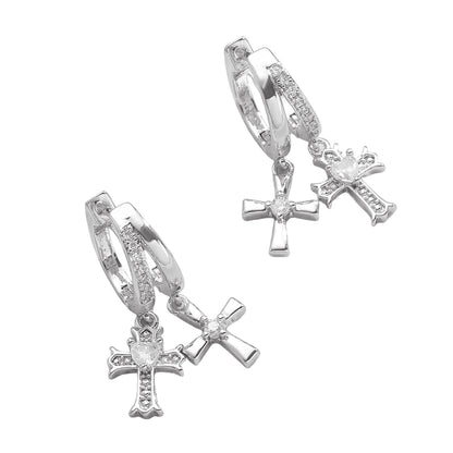 Cross Stud Earrings For Women In Copper Featuring Zircon Inlay