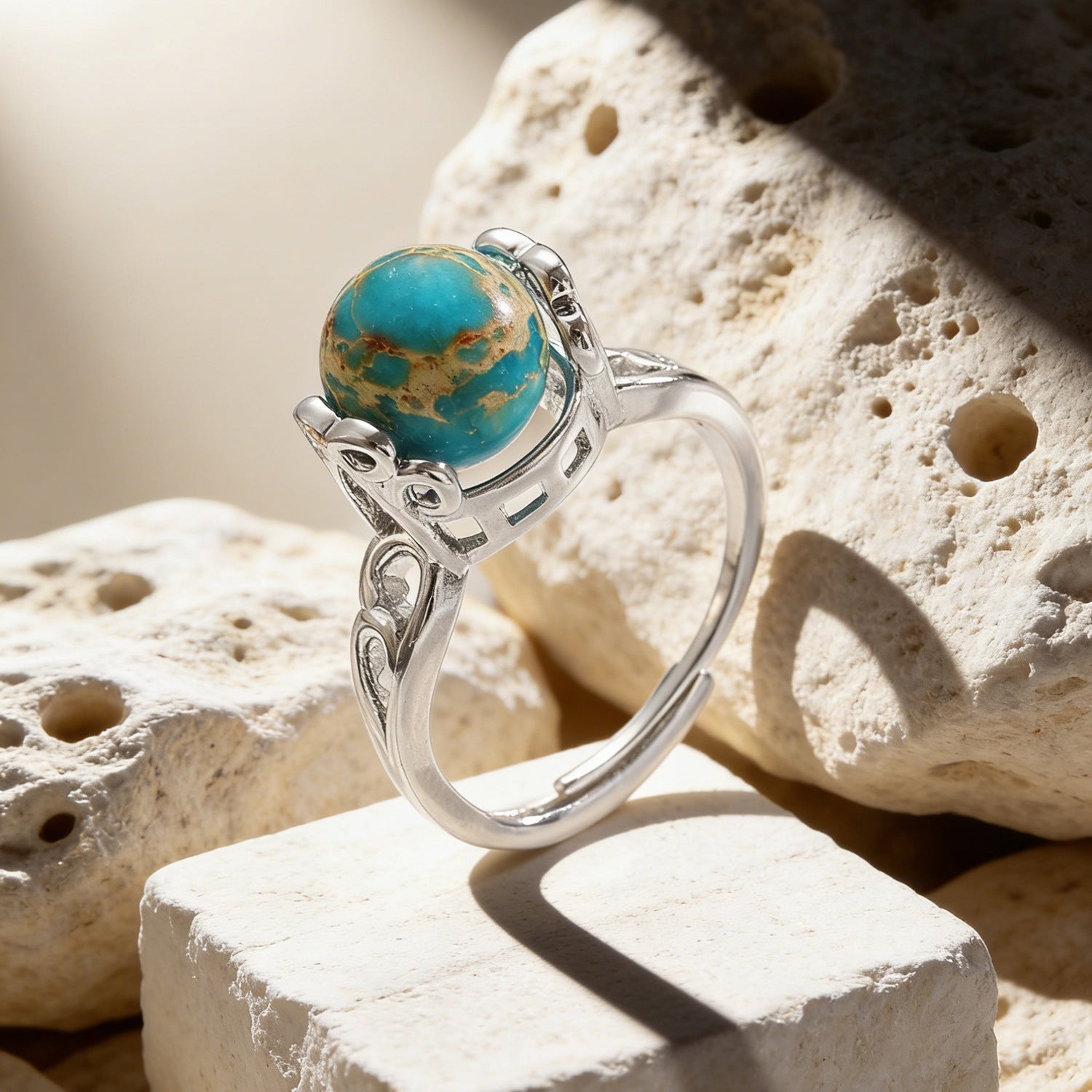 Vintage Style Round Open Ring For Unisex Featuring Natural Stone Inlay In Copper
