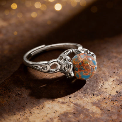 Vintage Style Round Open Ring For Unisex Featuring Natural Stone Inlay In Copper