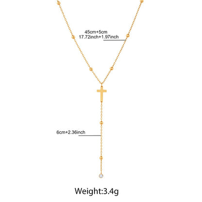 For Women Y-Necklace Lariat Necklace Featuring Cross Pendant In 18K Real Gold Plated 304 Stainless Steel With Zircon On Beaded Chain