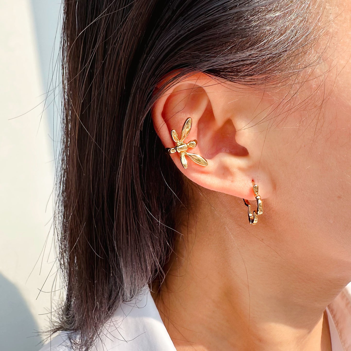 Classic Golden Brass Geometric Earrings For Women With Three-dimensional Design, Perfect For Casual Wear