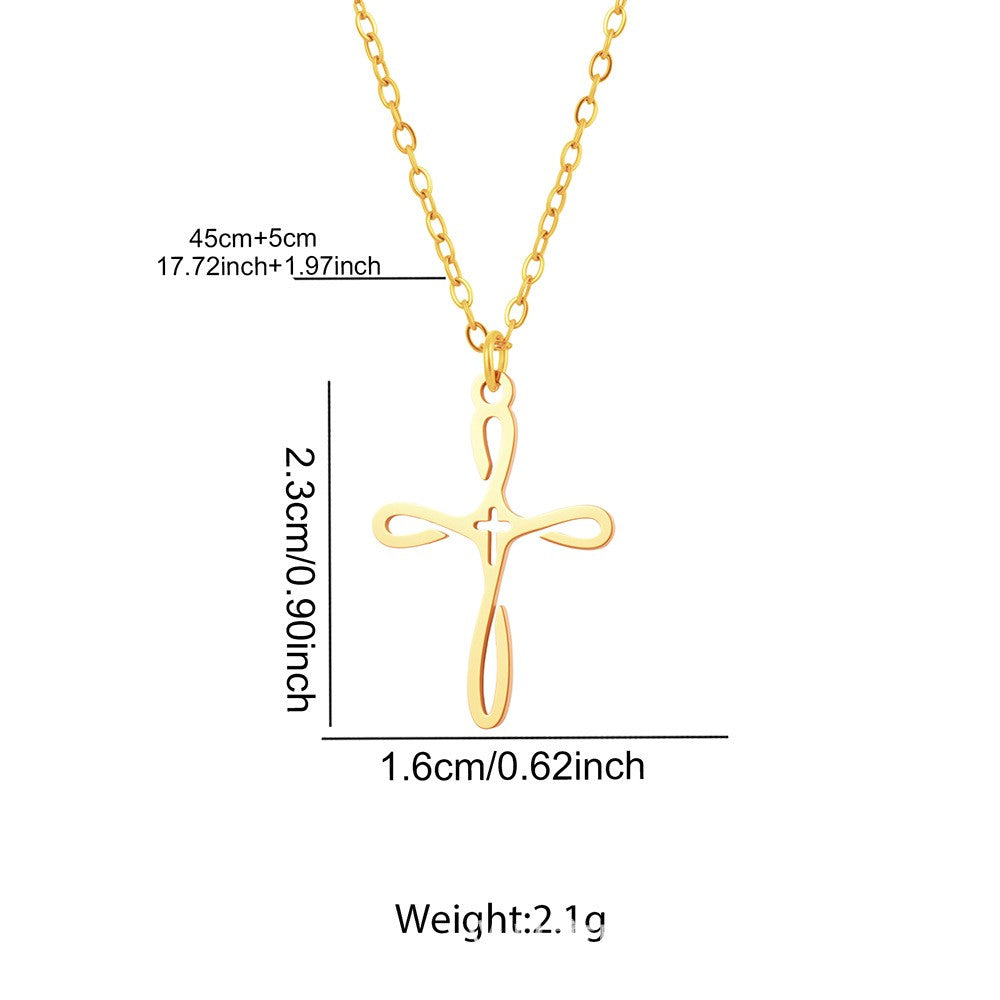 Three-dimensional Cross Necklace For Women In 304 Stainless Steel With 18K Real Gold Plated Cable Chain