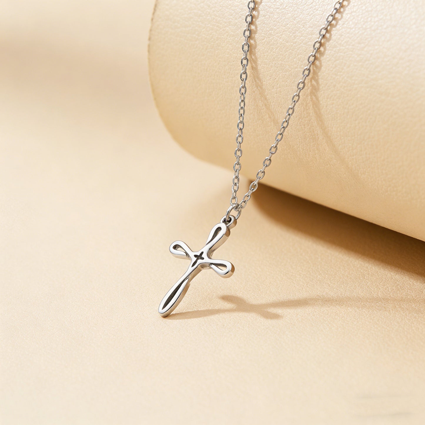 Three-dimensional Cross Necklace For Women In 304 Stainless Steel With 18K Real Gold Plated Cable Chain