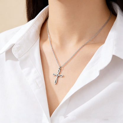 Three-dimensional Cross Necklace For Women In 304 Stainless Steel With 18K Real Gold Plated Cable Chain