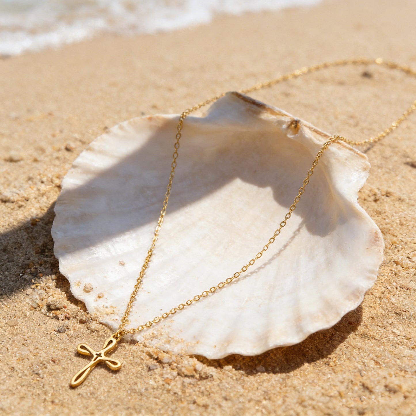 Three-dimensional Cross Necklace For Women In 304 Stainless Steel With 18K Real Gold Plated Cable Chain