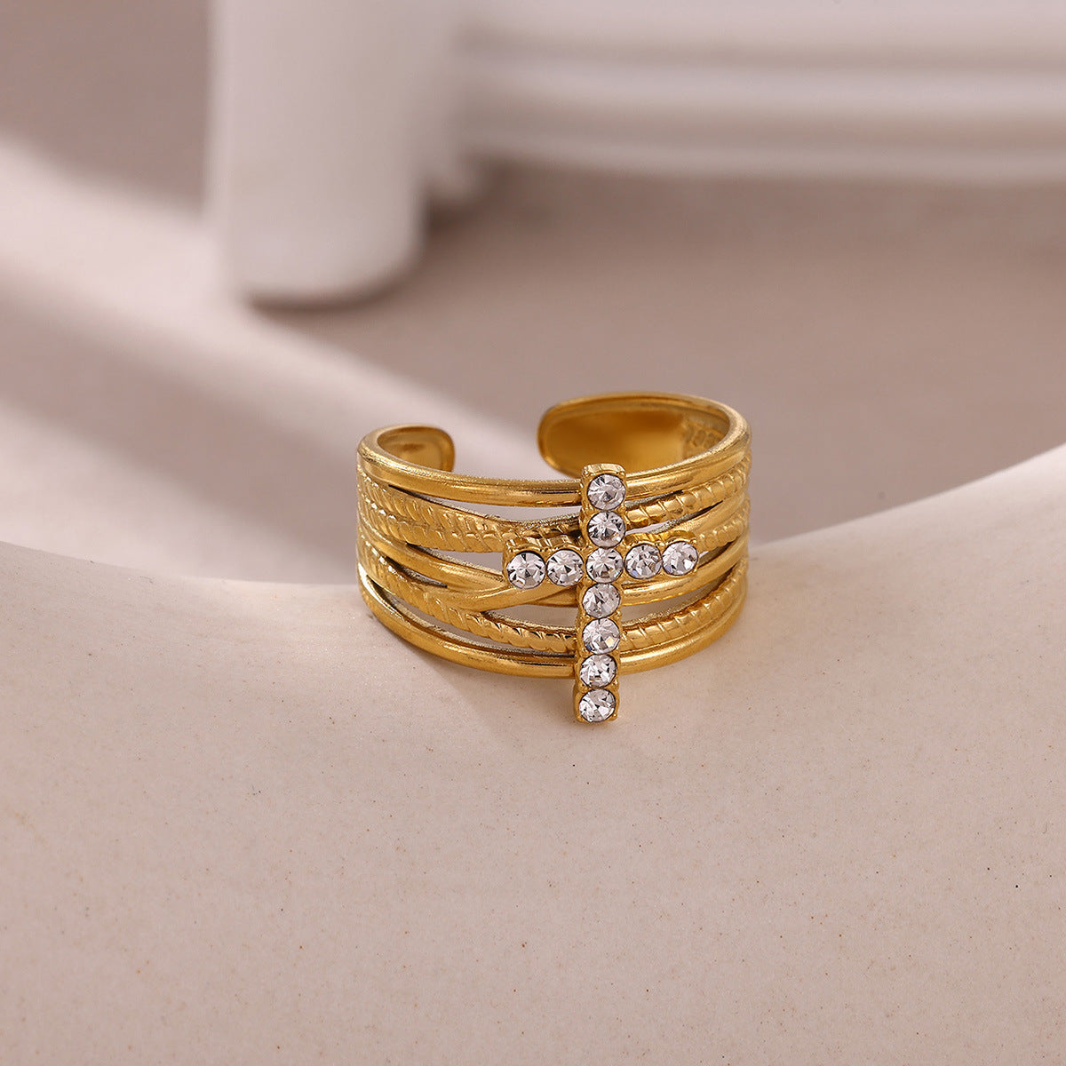 Retro Copper Cross Ring For Women Featuring Zircon Inlay, 1 Piece
