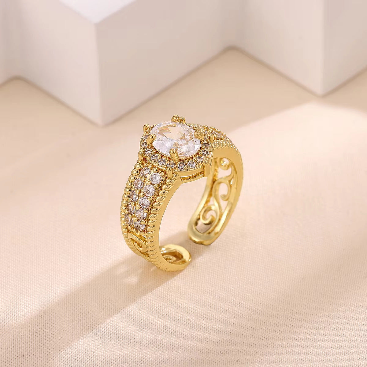 Retro Copper Cross Ring For Women Featuring Zircon Inlay, 1 Piece