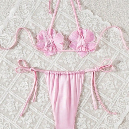 Solid Color Women's Split Swimsuit In Natural Pink, Made With Polyester Fabric, Perfect For Swimming Pool