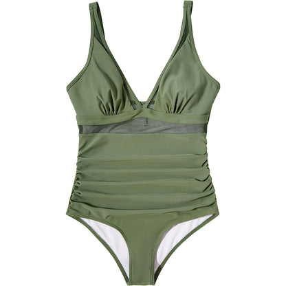 Solid Color White One-Piece Swimsuit In Nylon Fabric, Perfect For Beach Wear