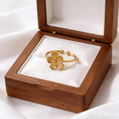 Women’s Open Rings For Flowers Featuring 18K Real Gold Plated Titanium Steel