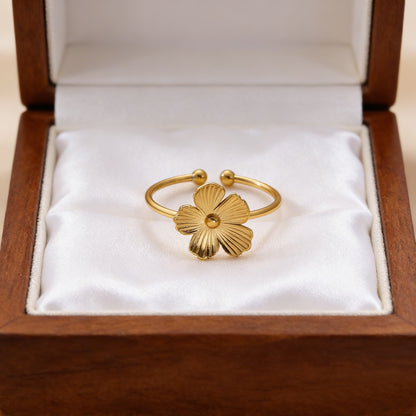 Women’s Open Rings For Flowers Featuring 18K Real Gold Plated Titanium Steel