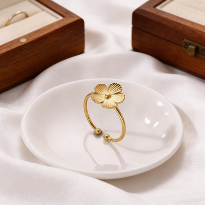 Women’s Open Rings For Flowers Featuring 18K Real Gold Plated Titanium Steel