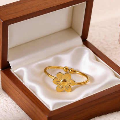 Adjustable Flowers Ring For Women In 304 Stainless Steel With PVD Coated Gold Plating Process