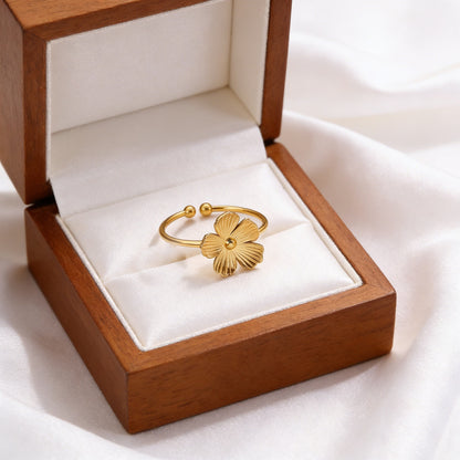 Women’s Open Rings For Flowers Featuring 18K Real Gold Plated Titanium Steel