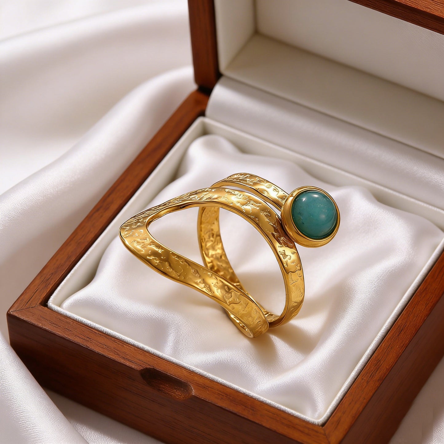 For Hammered Open Rings In 304 Stainless Steel With Natural Stone Inlay