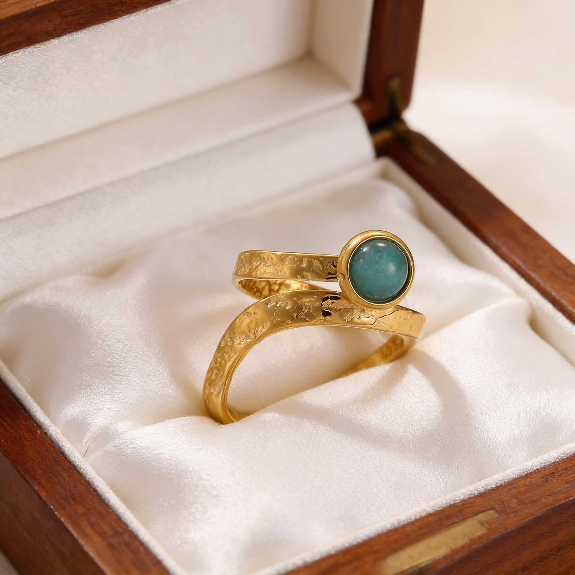 For Hammered Open Rings In 304 Stainless Steel With Natural Stone Inlay
