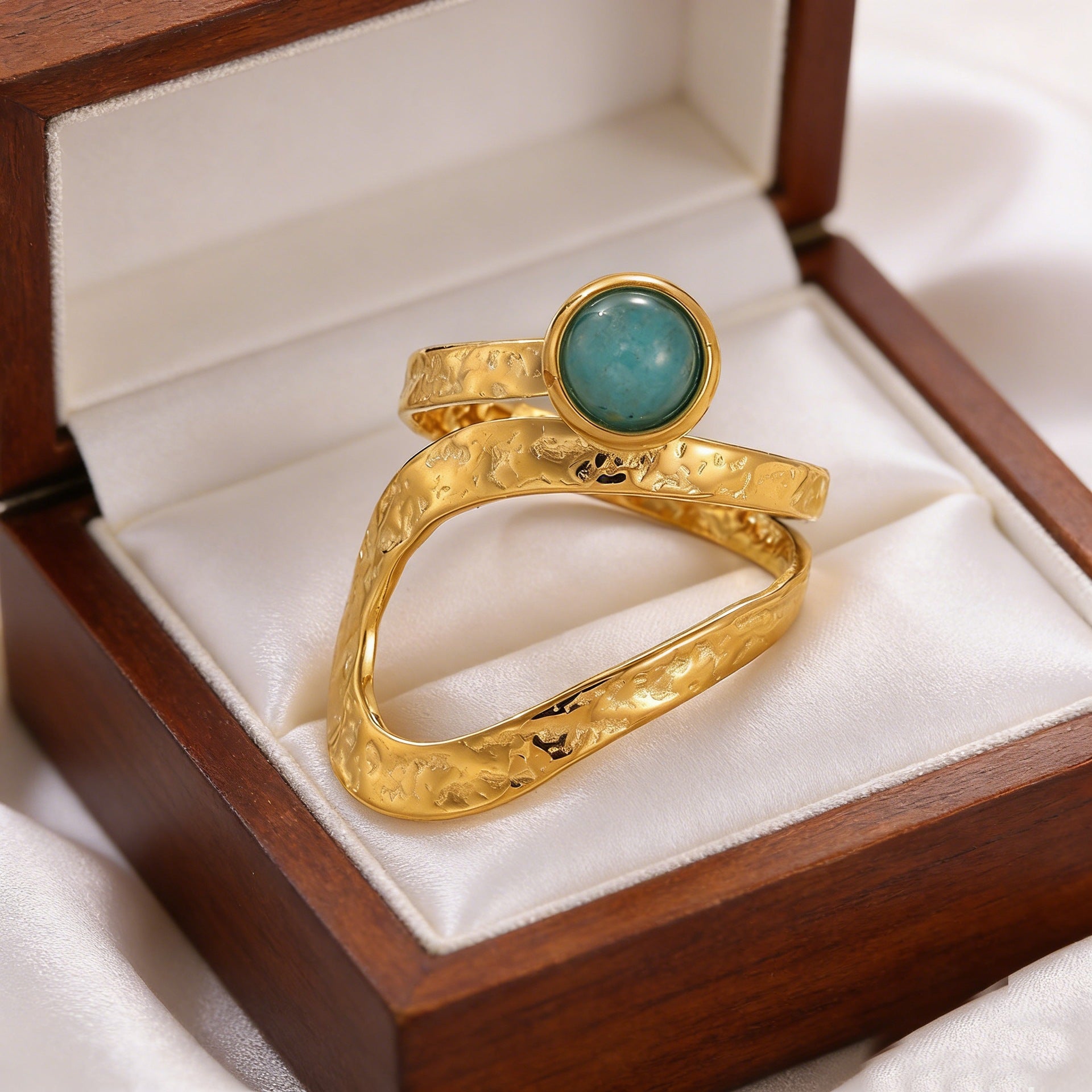 For Hammered Open Rings In 304 Stainless Steel With Natural Stone Inlay