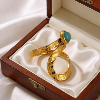For Hammered Open Rings In 304 Stainless Steel With Natural Stone Inlay