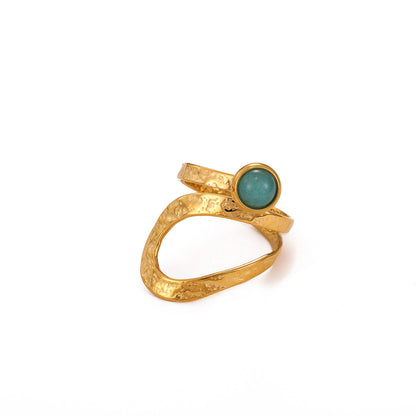 For Hammered Open Rings In 304 Stainless Steel With Natural Stone Inlay