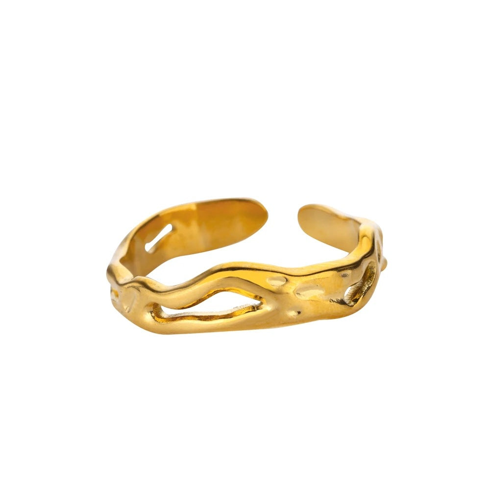 For Hammered Open Rings In 304 Stainless Steel With Natural Stone Inlay