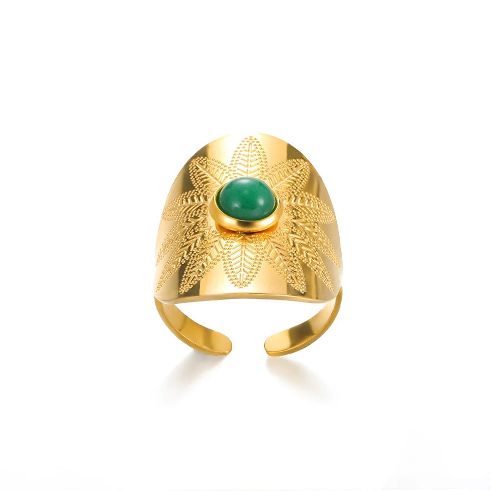 For Hammered Open Rings In 304 Stainless Steel With Natural Stone Inlay