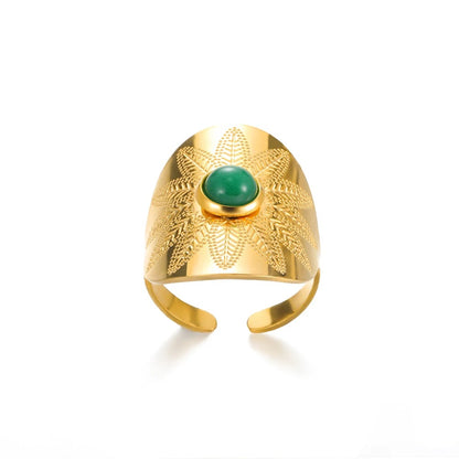 For Hammered Open Rings In 304 Stainless Steel With Natural Stone Inlay
