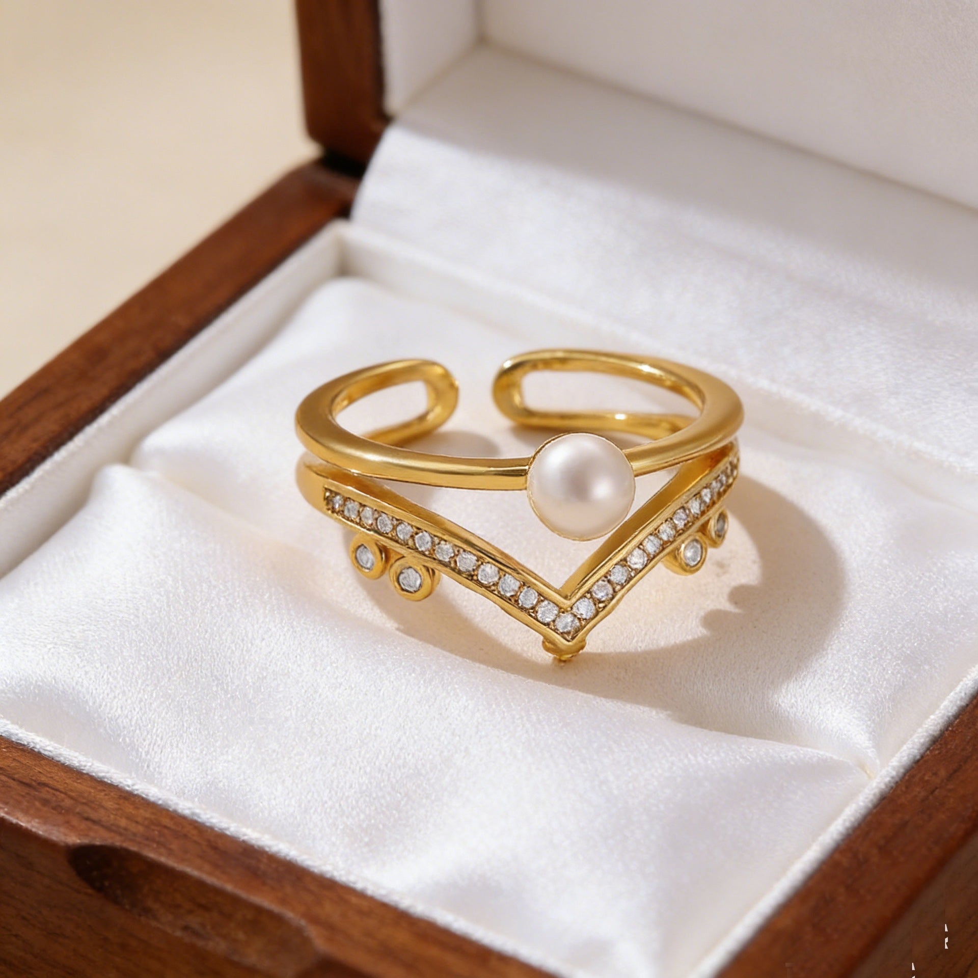Copper Crown Open Ring For Daily Wear Featuring Zircon Inlay In Bronze