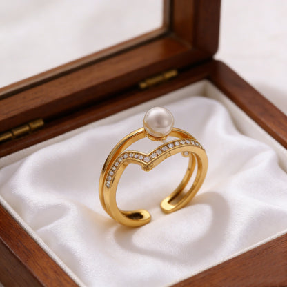 Copper Crown Open Ring For Daily Wear Featuring Zircon Inlay In Bronze