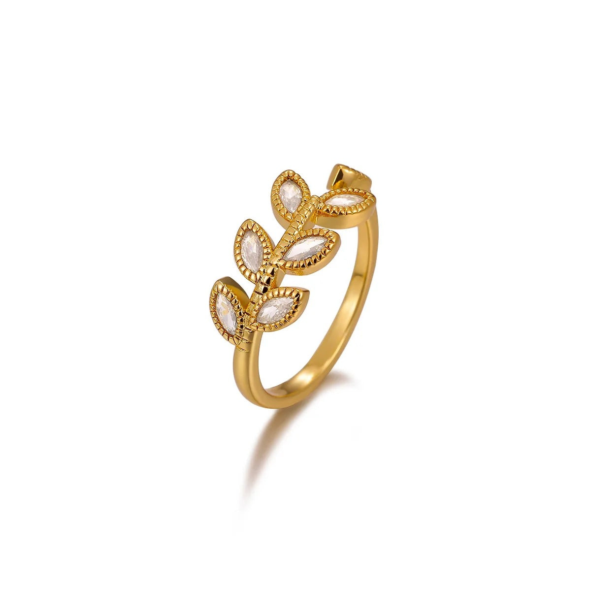Open Copper Ring For Women Featuring Zircon Inlay With Elegant Grain Pattern
